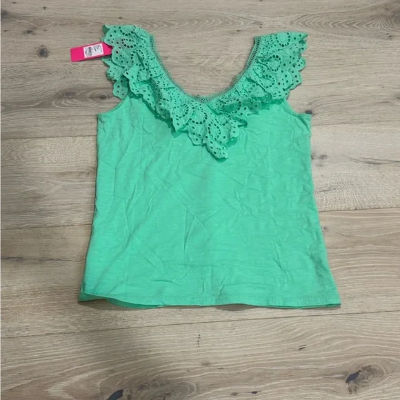 Lilly Pulitzer Green Ruffled Bib Collar Tank Top - Picture 1 of 4